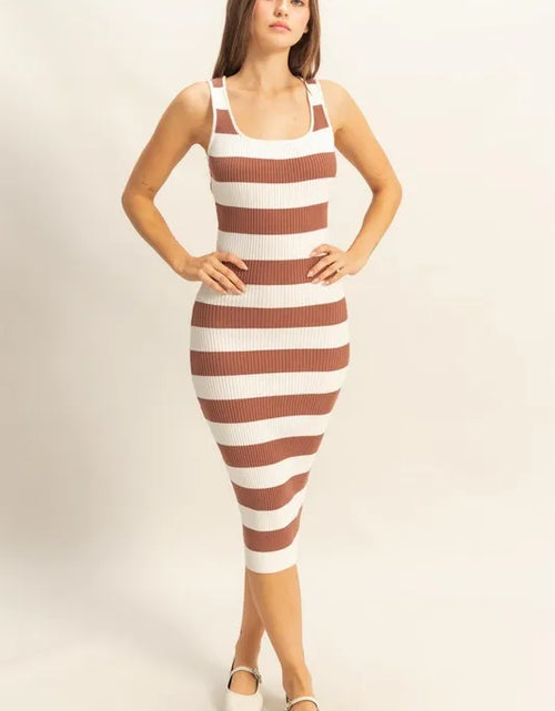 Load image into Gallery viewer, HYFVE Striped Scoop Neck Wide Strap Knit Dress
