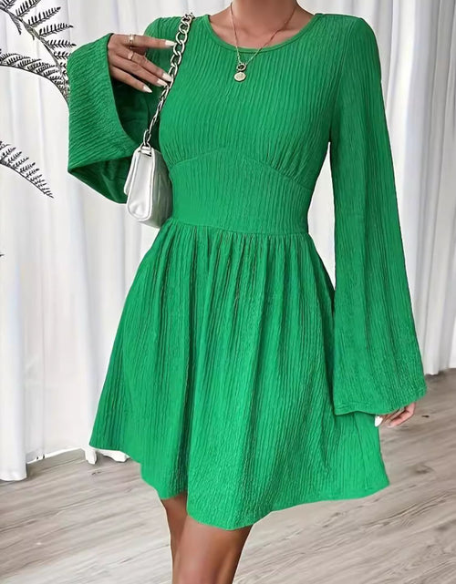 Load image into Gallery viewer, Round Neck Flare Sleeve Mini Dress
