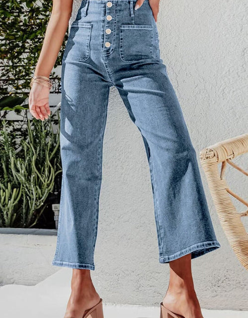 Load image into Gallery viewer, Button Fly Cropped Wide Leg Jeans
