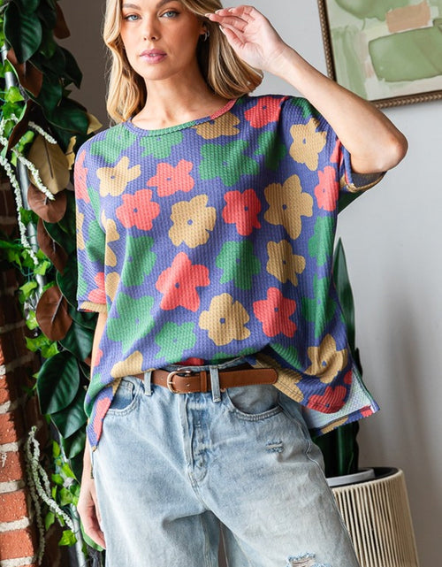 Load image into Gallery viewer, HOPELY Full Size Floral Round Neck Side Slit T-Shirt
