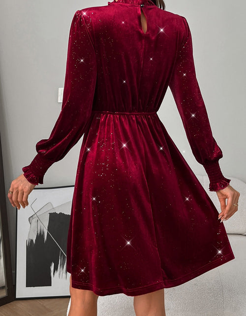 Load image into Gallery viewer, Glitter Mock Neck Long Sleeve Mini Dress
