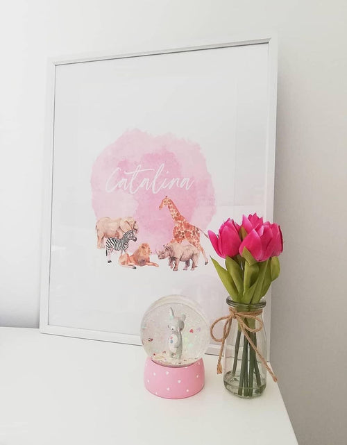 Load image into Gallery viewer, Personalised Zoo Animals Name Pink Children's Room Wall Decor Print by WinsterCreations™ Official Store
