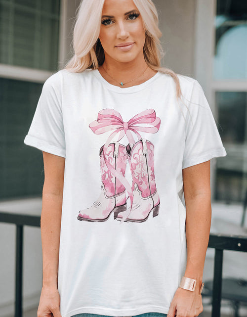 Load image into Gallery viewer, Boot Graphic Round Neck Short Sleeve T-Shirt

