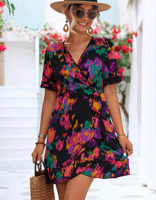 Load image into Gallery viewer, Printed Flounce Sleeve Tied Dress
