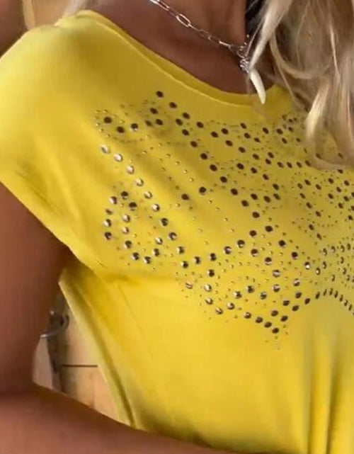 Load image into Gallery viewer, Studded Fringe Round Neck Cap Sleeve T-Shirt
