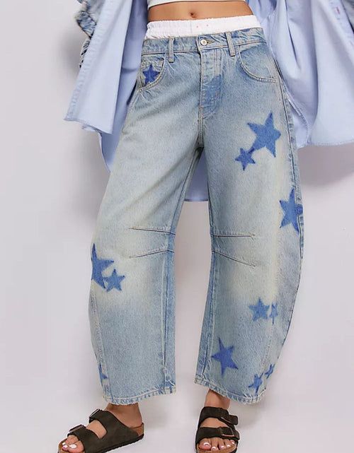Load image into Gallery viewer, Contrast Star Wide Leg Jeans
