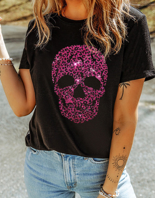Load image into Gallery viewer, Rhinestone Round Neck Short Sleeve T-Shirt
