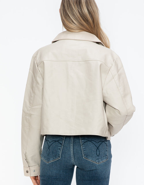 Load image into Gallery viewer, Snobbish Snap Down Long Sleeve PU Leather Jacket
