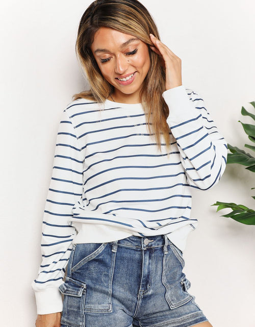 Load image into Gallery viewer, Double Take Striped Long Sleeve Round Neck Top
