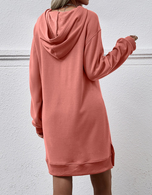 Load image into Gallery viewer, Slit Long Sleeve Hooded Dress with Pocket
