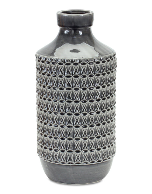 Load image into Gallery viewer, Goemetric Terra Cotta Vase with Black Finish 14"H
