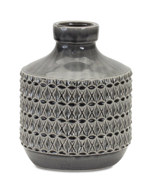 Load image into Gallery viewer, Goemetric Terra Cotta Vase with Black Finish 9"H
