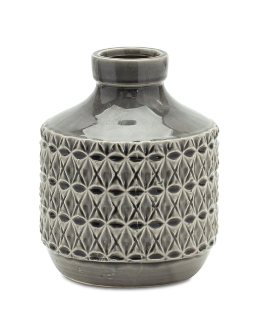 Load image into Gallery viewer, Goemetric Terra Cotta Vase with Black Finish 7"H

