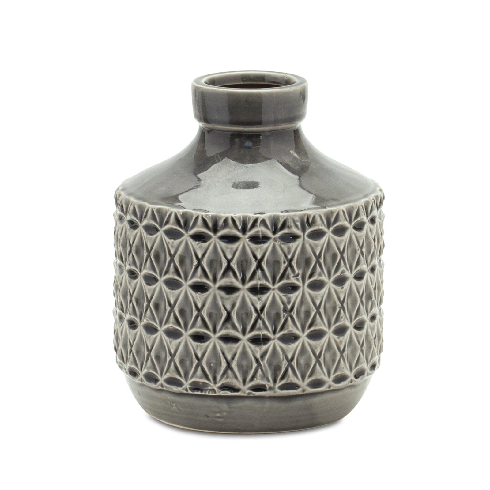 Goemetric Terra Cotta Vase with Black Finish 7"H