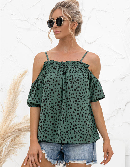 Load image into Gallery viewer, Printed Cold-Shoulder Frill Trim Blouse
