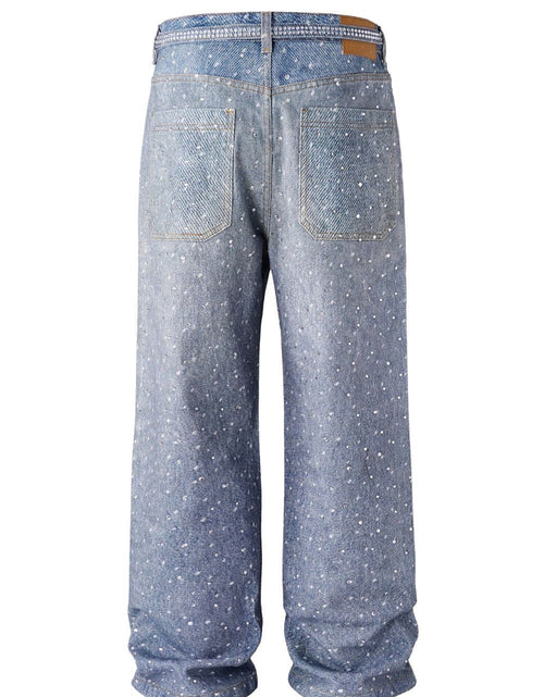 Load image into Gallery viewer, Men's Washed Rhinestone Jeans with Rhinestone Belt
