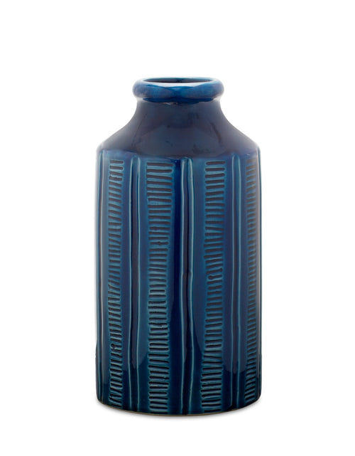 Load image into Gallery viewer, Blue Etched Terra Cotta Vase 10"H
