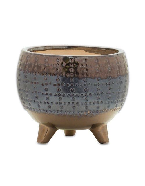 Load image into Gallery viewer, Dotted Ceramic Planter with Pewter Accent 5.25"H
