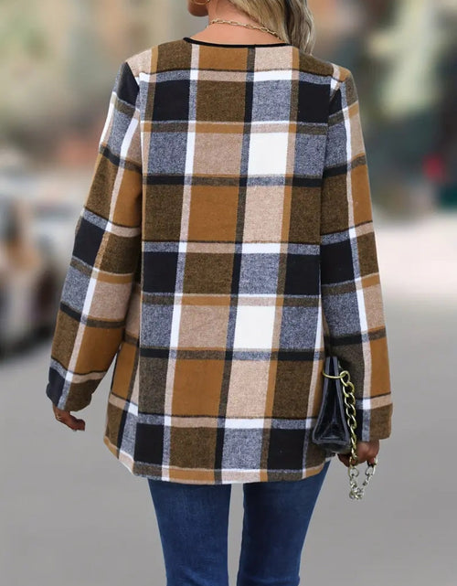 Load image into Gallery viewer, Plaid Open Front Long Sleeve Jacket
