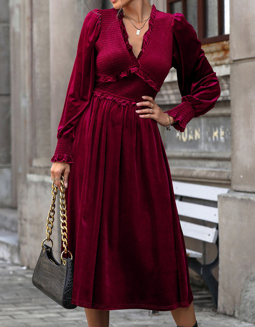 Load image into Gallery viewer, Perfee Smocked Lantern Sleeve Midi Dress
