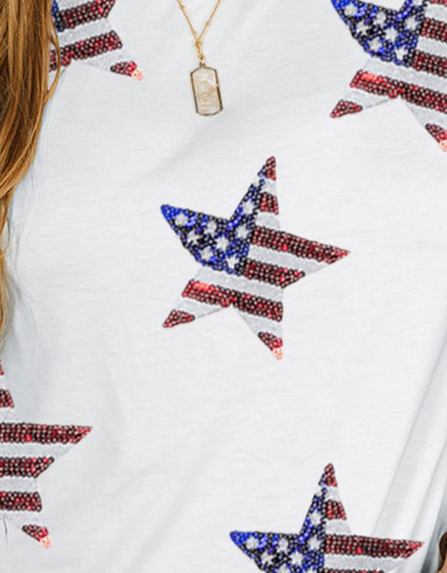 Load image into Gallery viewer, Plus Size Sequin Star Round Neck Short Sleeve T-Shirt
