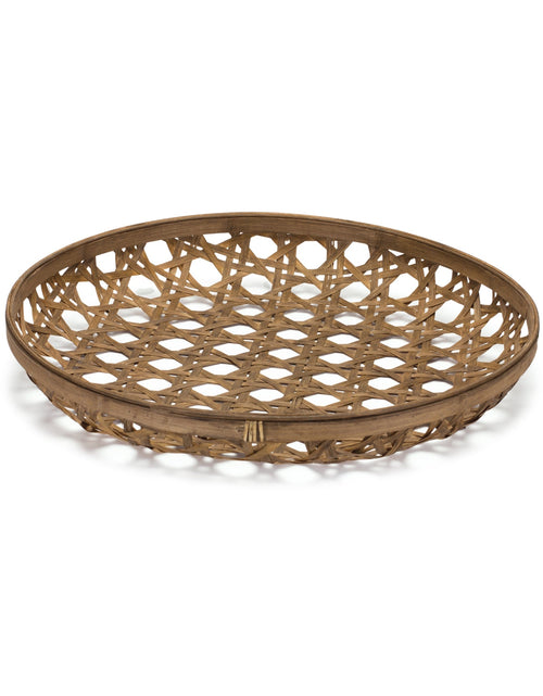 Load image into Gallery viewer, Large Round Bamboo Wooden Tray 22.25"D
