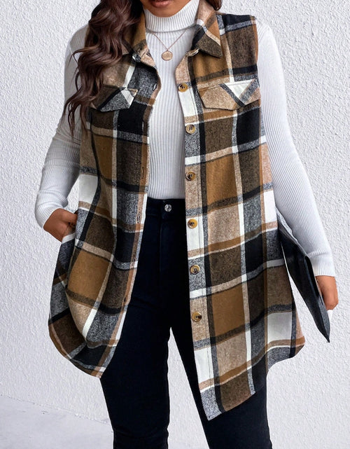 Load image into Gallery viewer, Honey Plus Size Pocketed Plaid Button Up Vest Coat
