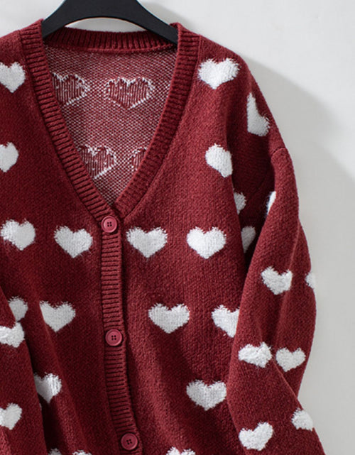 Load image into Gallery viewer, Heart V-Neck Button Up Long Sleeve Cardigan
