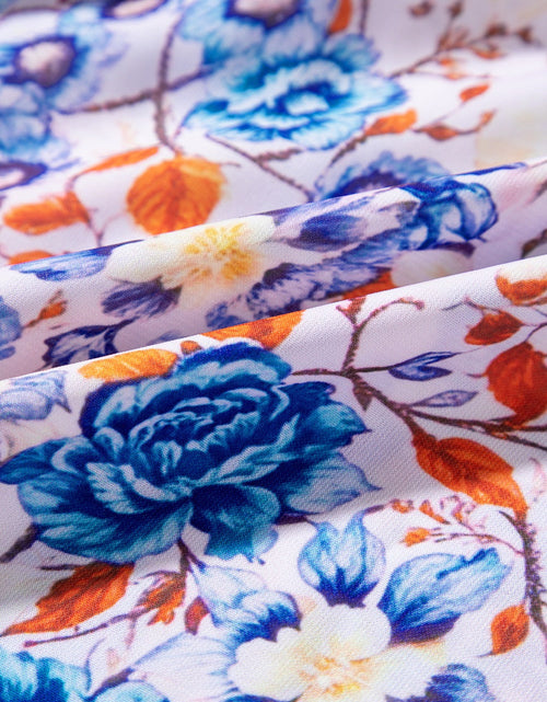 Load image into Gallery viewer, Mixed Floral Print Tie Neck Short Sleeve Dress
