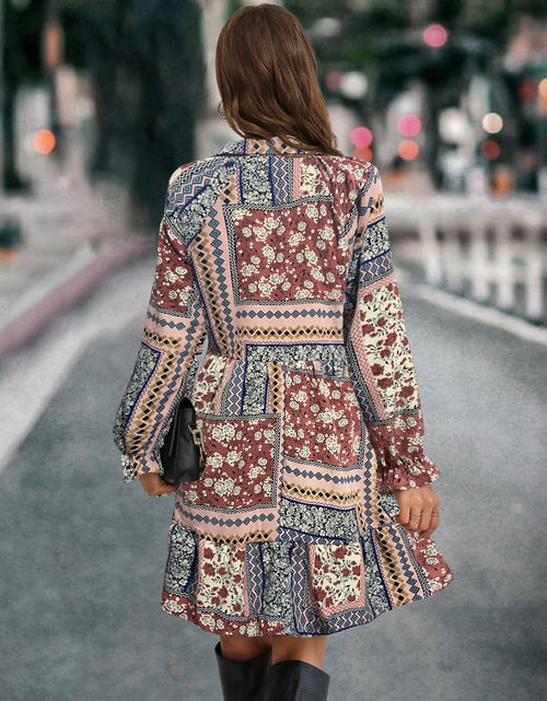 Load image into Gallery viewer, Printed Tie Front Flounce Sleeve Dress
