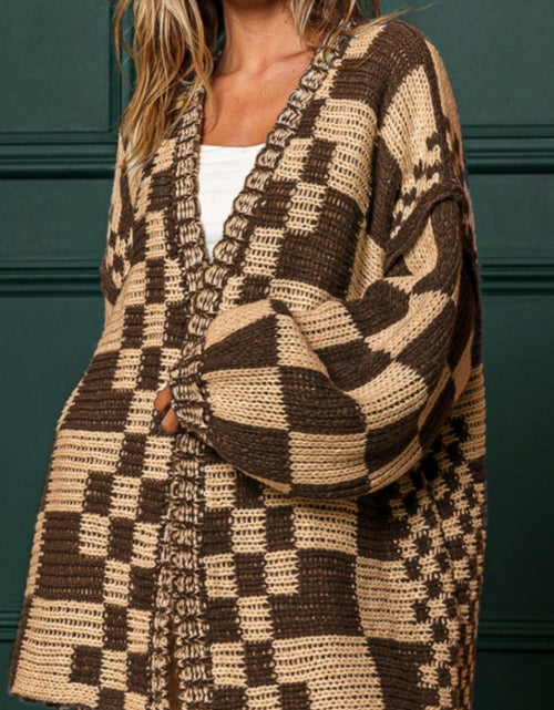 Load image into Gallery viewer, Checkered Open Front Long Sleeve Cardigan
