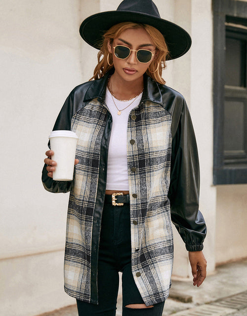 Load image into Gallery viewer, Ivy Lane Plaid Button Down Raglan Sleeve Jacket
