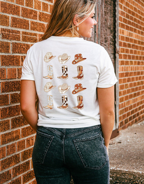 Load image into Gallery viewer, Round Neck Short Sleeve Cowboy Theme T-Shirt
