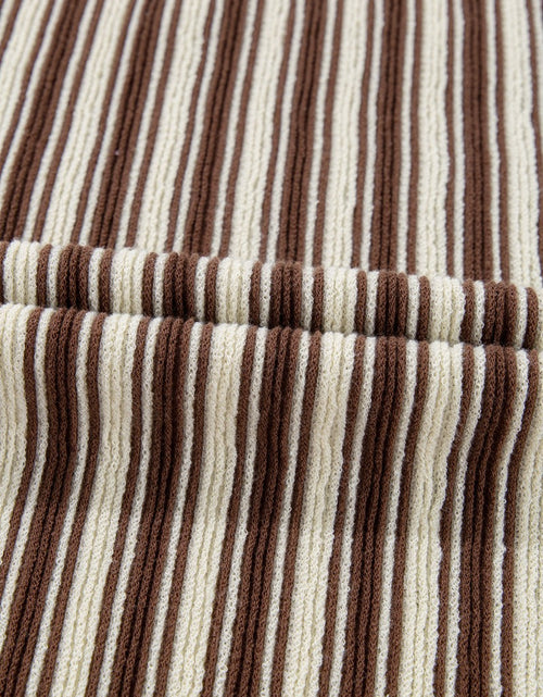Load image into Gallery viewer, Stripe Textured Side Slit Crew Neck T-Shirt
