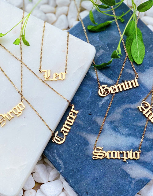 Load image into Gallery viewer, Old English Zodiac Necklace by Ellisonyoung.com
