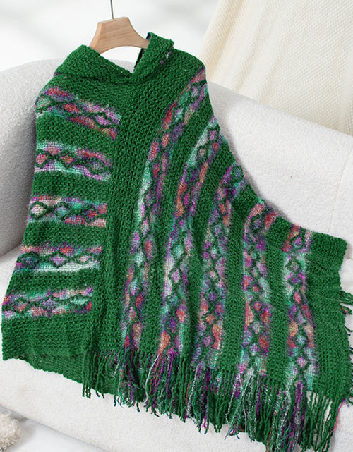 Load image into Gallery viewer, Fringe Contrast Hooded Poncho
