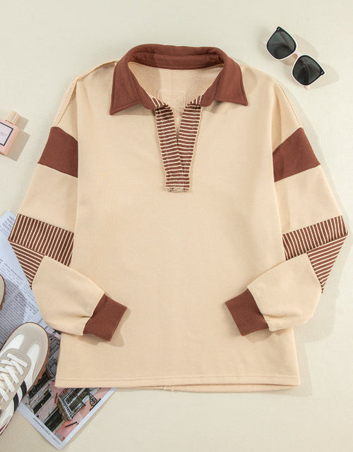 Load image into Gallery viewer, Color Block Johnny Collar Long Sleeve Sweatshirt
