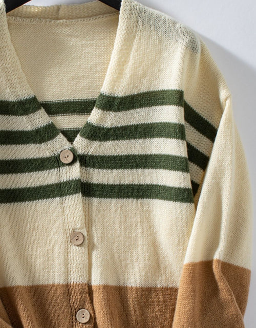Load image into Gallery viewer, Color Block V-Neck Button Down Long Sleeve Cardigan
