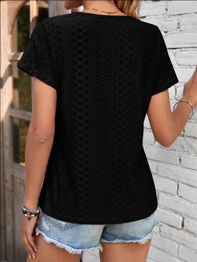 Load image into Gallery viewer, Eyelet V-Neck Short Sleeve T-Shirt
