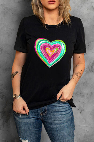 Load image into Gallery viewer, Heart Round Neck Short Sleeve T-Shirt
