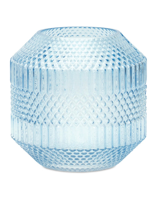 Load image into Gallery viewer, Diamond Pattern Blue Glass Vase or Candle Holder 8"H
