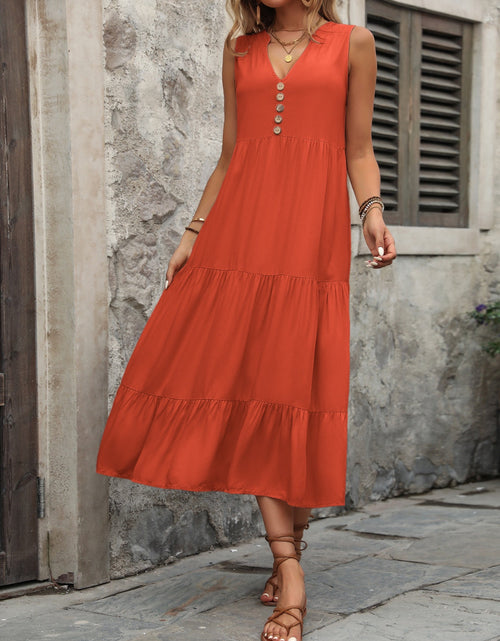Load image into Gallery viewer, Ivy Lane Decorative Button Notched Sleeveless Dress
