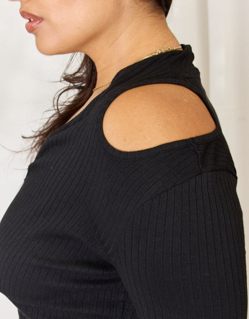 Load image into Gallery viewer, Culture Code Full Size Ribbed Surplice Cold Shoulder Top
