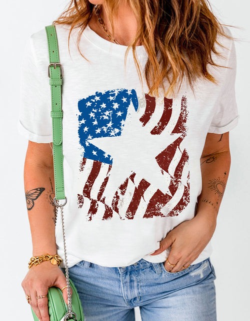 Load image into Gallery viewer, US Flag Graphic Round Neck Tee
