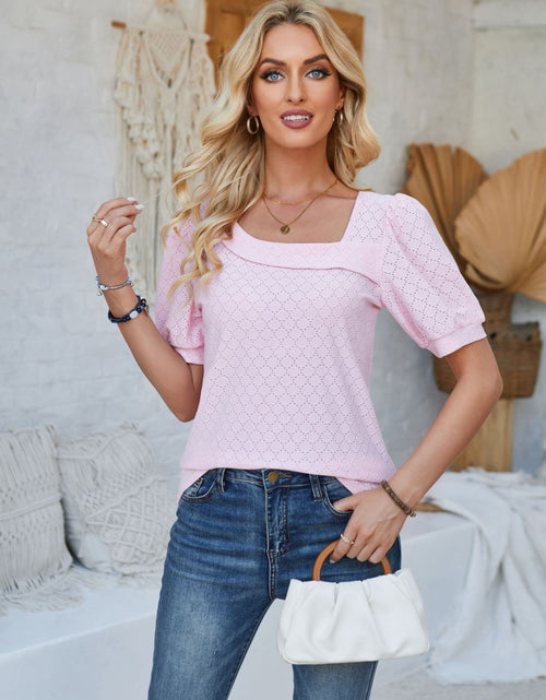 Load image into Gallery viewer, Eyelet Asymmetrical Neck Short Sleeve T-Shirt
