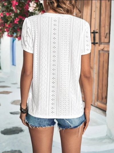 Load image into Gallery viewer, Eyelet V-Neck Petal Sleeve T-Shirt
