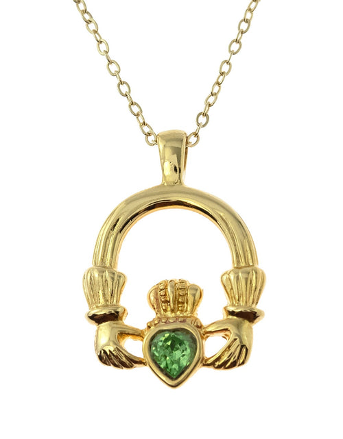 Load image into Gallery viewer, Vintage Claddagh Necklace Austrian Heart Crystal 18k Yellow Gold Electroplated Made in the USA by PVD Vintage Jewelry
