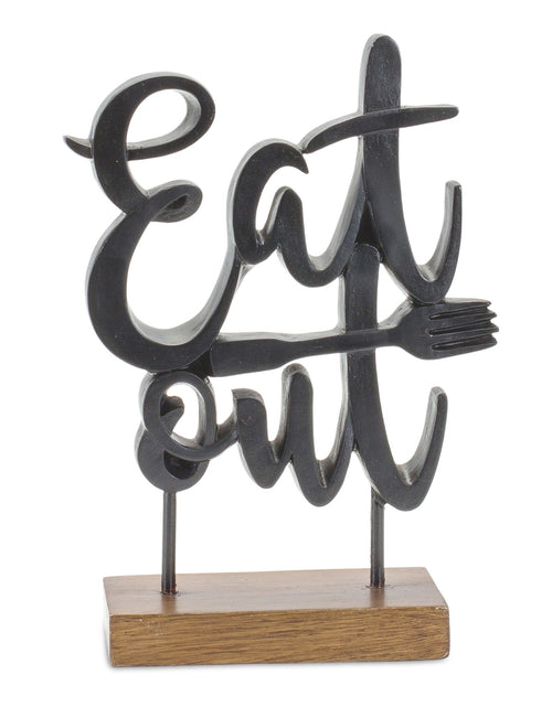 Load image into Gallery viewer, Eat Out Kitchen Sentiment Sign with Wood Base 8.75"H
