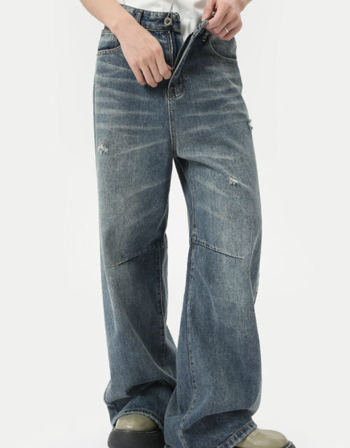 Load image into Gallery viewer, Distressed Wide Leg Men's Jeans with Pockets
