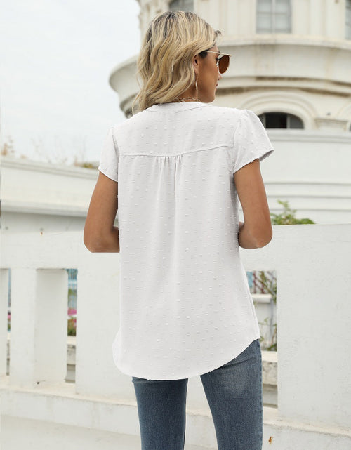 Load image into Gallery viewer, Swiss Dot Notched Neck Short Sleeve Top
